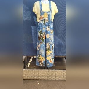 Upcycled & Handcrafted Floral Patchwork Denim Overalls By ThreadsReclaimed. XS